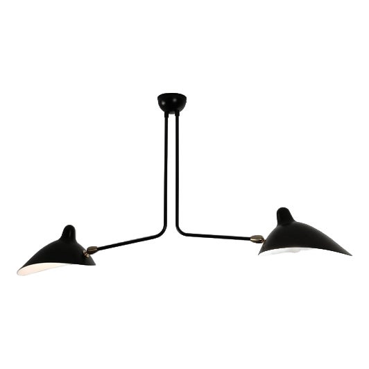 Mid-Century Modern Black Two Fixed Arms Ceiling Lamp from Serge Mouille For Sale