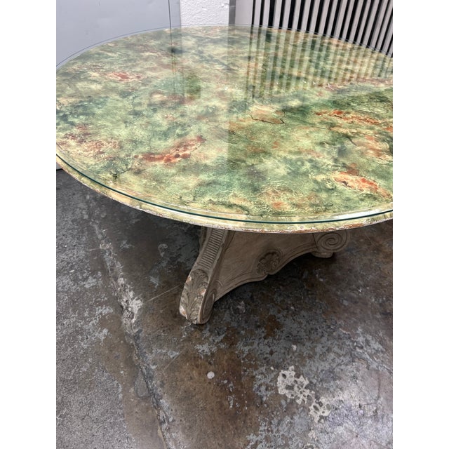 Early 21st Century I Magnin Hand-Painted Faux Marble With Glass Dining Table, 50 Inches For Sale - Image 5 of 12