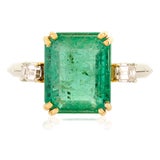 Two Tone 18k Gold Genuine Emerald Three Stone Ring Size 7 For Sale