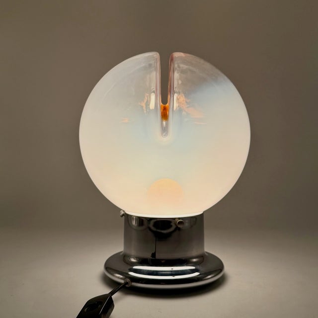 Table Lamp in Glass and Chrome Metal with Orange Accents, 1970s For Sale - Image 4 of 11