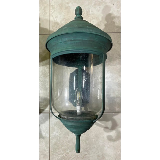 Pair of Vintage Solid Brass Wall Lanterns /Sconces 26”x 12” X13” For Sale - Image 4 of 15