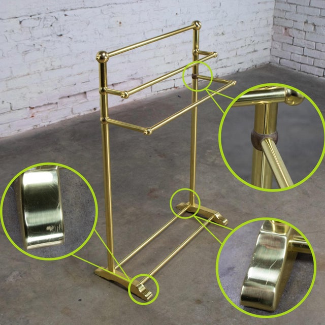 Late 20th Century Hollywood Regency Style Solid Brass Freestanding Towel Stand Triple Tiered Bars For Sale - Image 15 of 18