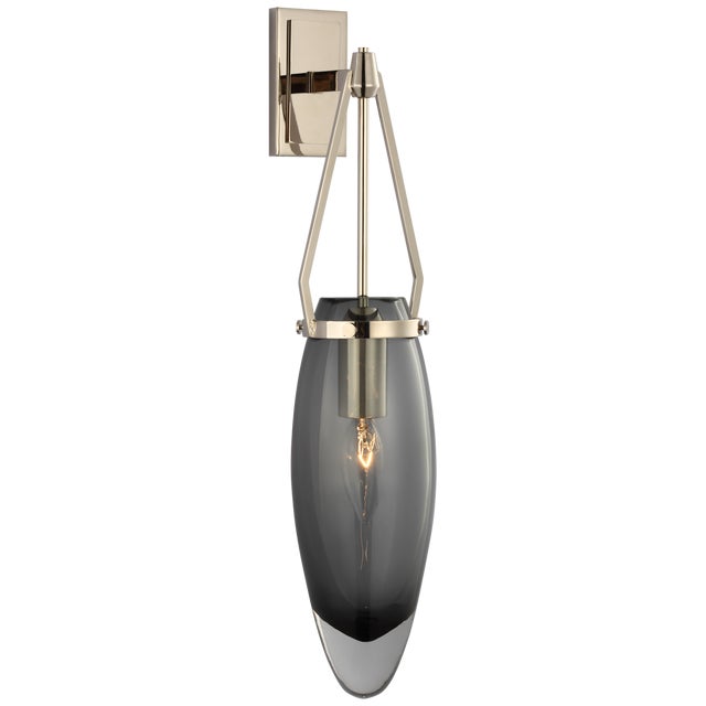 Chapman & Myers for Visual Comfort Signature Myla Medium Bracketed Sconce in Polished Nickel with Smoked Glass For Sale