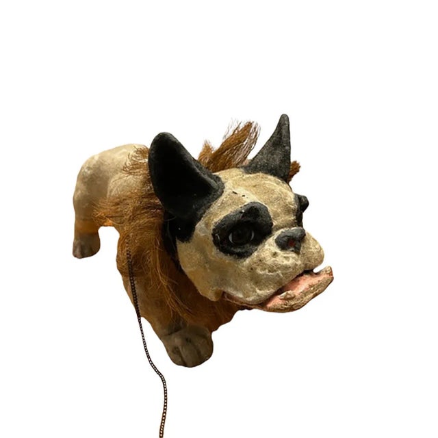 A French papier-mâché growler bulldog with pull chain which makes a growler noise when pulled. Circa 1900, France.