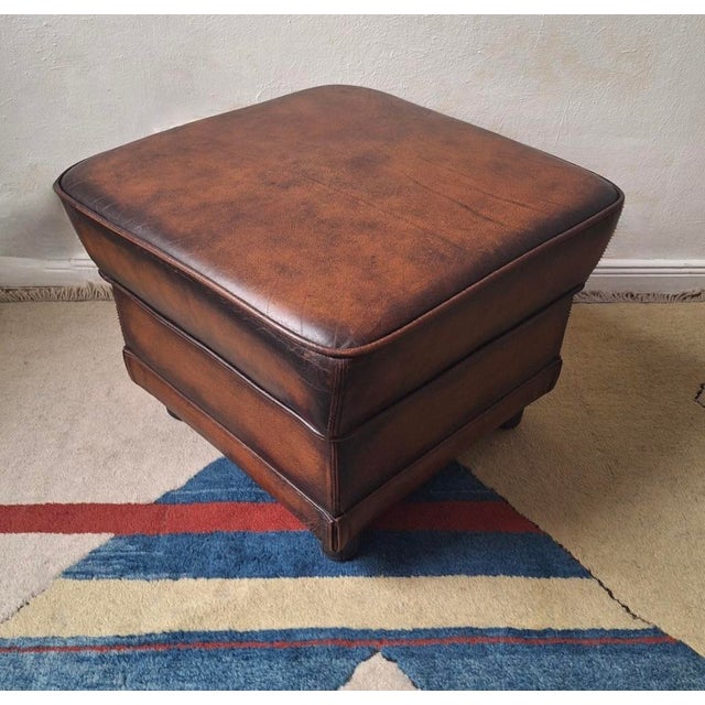 Vintage Ottoman in Chestnut Brown Leather For Sale - Image 5 of 12