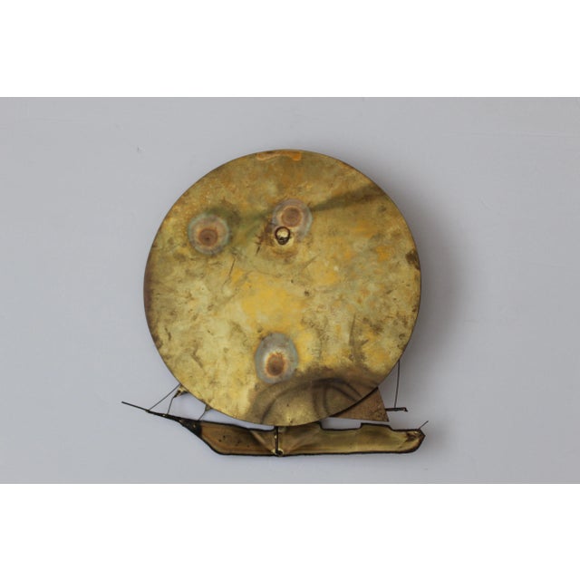Metal Curtis Jere Style Vintage Mid Century Brass Sun Flying Birds Sailing Boat Wall Decoration Sculpture For Sale - Image 7 of 9