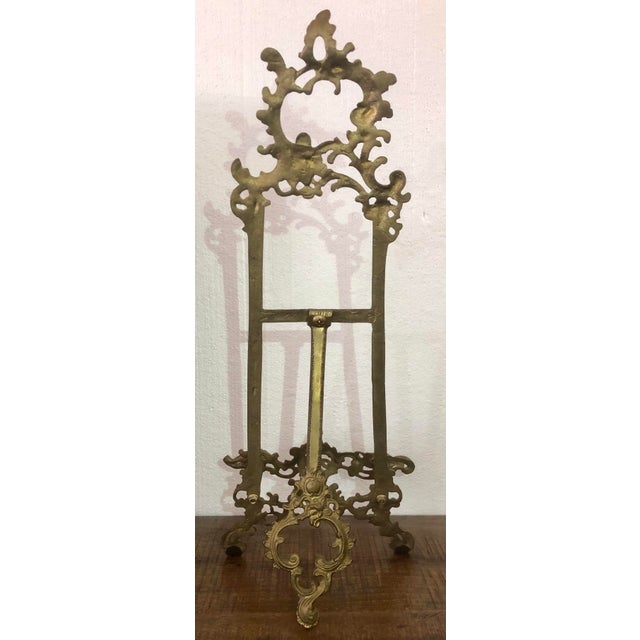 Vintage Solid Brass Ornate Gold Tabletop Easel Painting Picture Plate Holder For Sale - Image 4 of 11