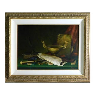 "Still Life with Bowl and Letter" Vladimir Ekimov Original Oil Painting on Canvas, Framed For Sale