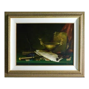 "Still Life with Bowl and Letter" Vladimir Ekimov Original Oil Painting on Canvas, Framed