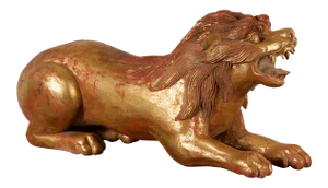 Vintage Thai Gilded and Carved Wooden Mythical Creature with Red Undertone