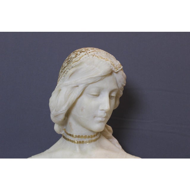 Alabaster Bust of a Young Woman with a Golden Headdress, 1900 For Sale - Image 6 of 15