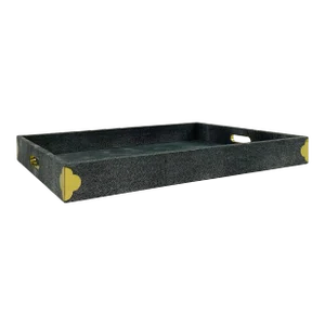 Made Goods Modern Large Gray Faux Shagreen Jayla Tray