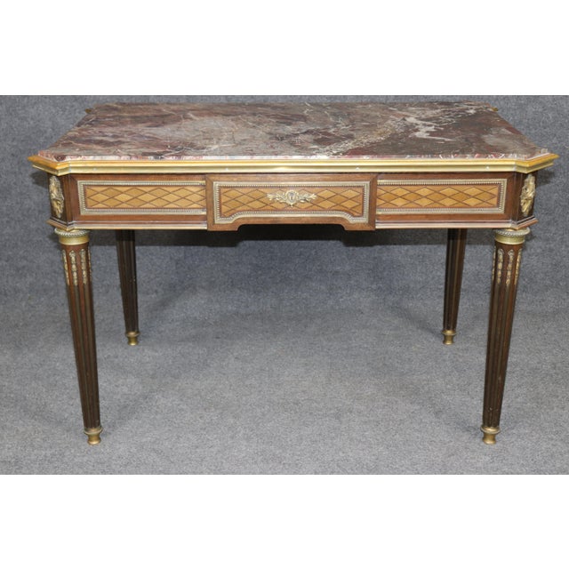 Late 19th Century 19th C French Louis XVI Child's Bronze Ormolu Marble Parquetry Desk For Sale - Image 5 of 18