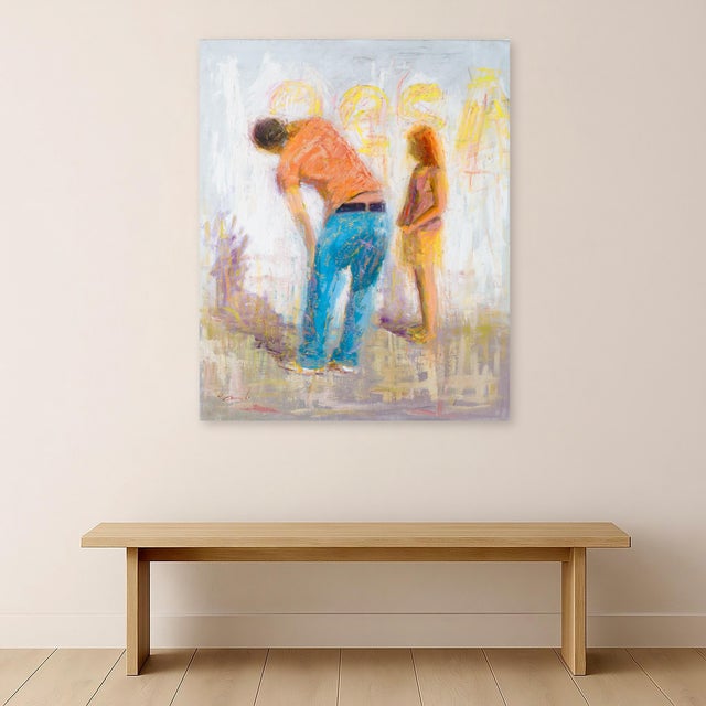 "Graffiti" is a compelling contemporary painting by Renato Criscuolo, capturing a fleeting moment of everyday life and...