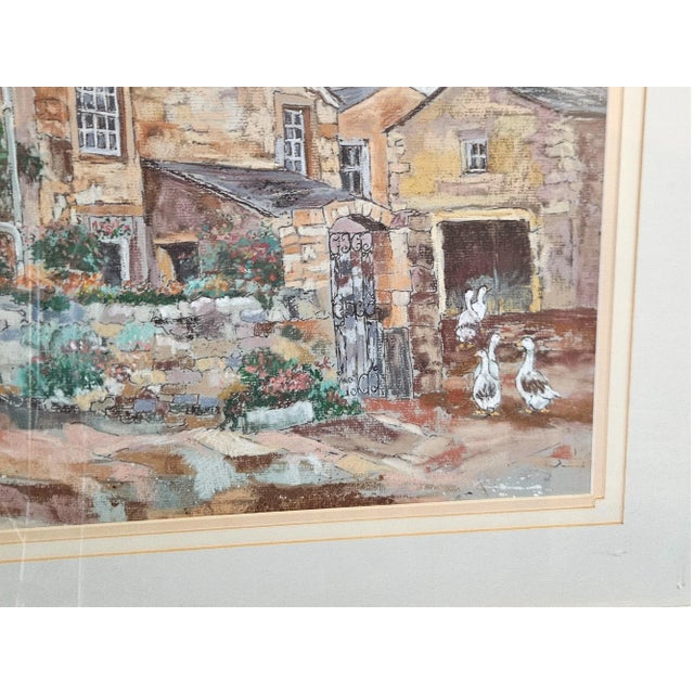 1970s M. Storm (Martin Storm), Village Farm. Vintage Framed Watercolor Painting For Sale - Image 5 of 9