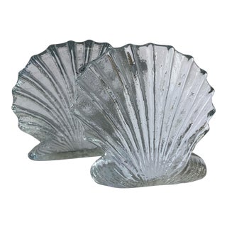 Blenko Glass Scalloped Glass Bookends - a Pair For Sale