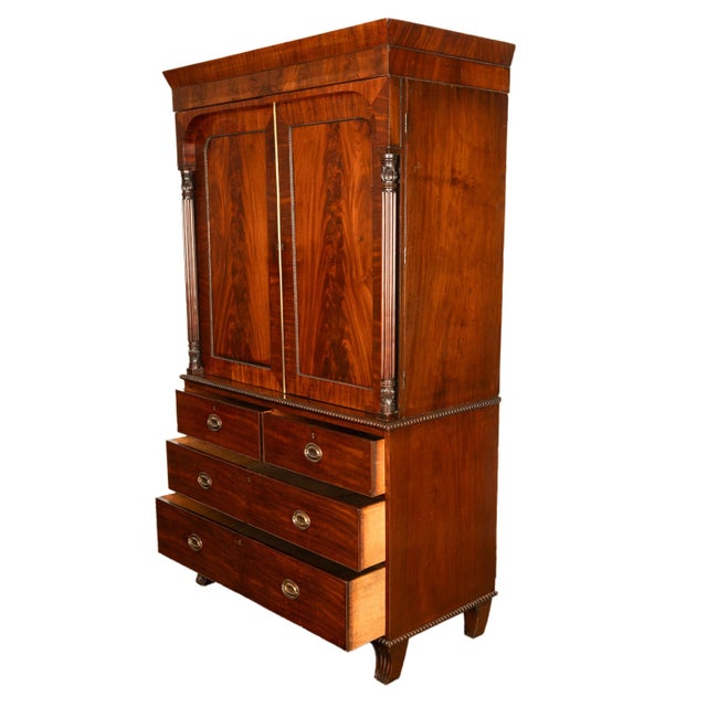 Antique 19thC Flame Mahogany Georgian Regency English Linen Press Chest 1800 For Sale - Image 11 of 16