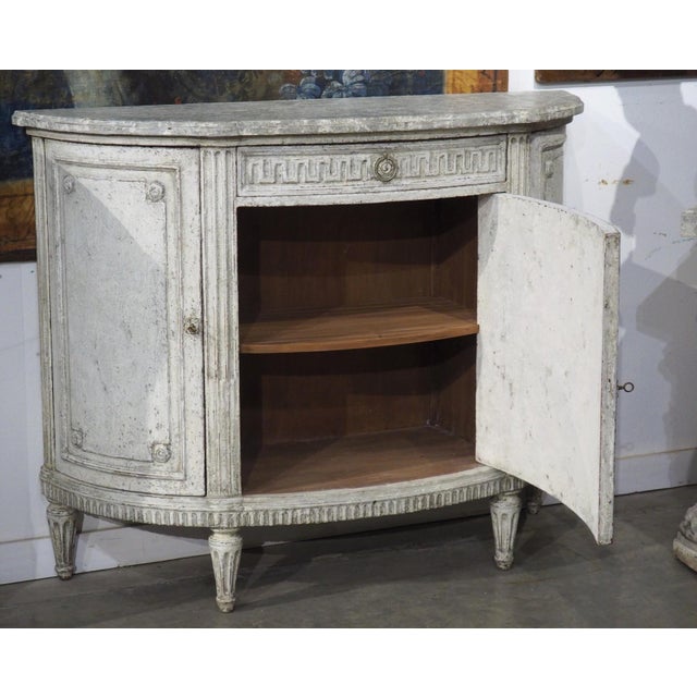 Pair of Large Antique French Louis XVI Style Painted Demi-Lune Buffets, 1900s For Sale - Image 9 of 18