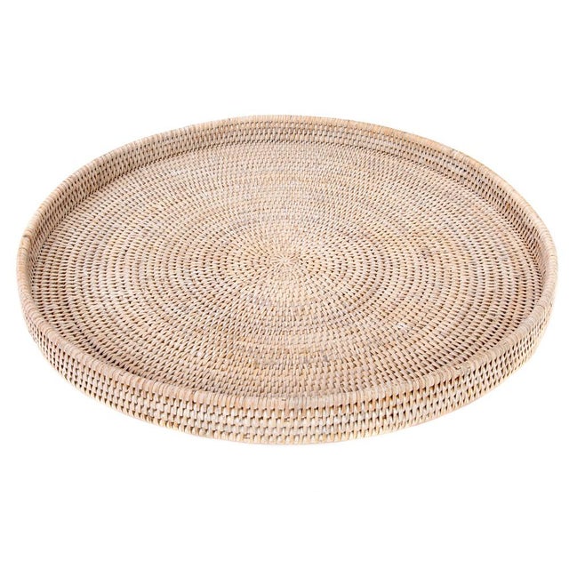 Artifacts Rattan Round Serving / Ottoman Tray in White Wash - 19" For Sale In Houston - Image 6 of 6