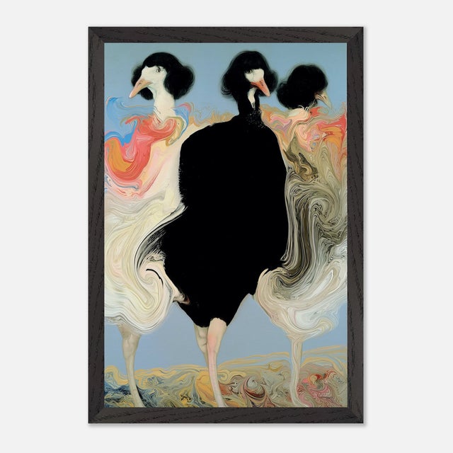 Les Trois Canards is a surrealist portrait of a trio of finely coiffured canards by P. L. Bradbury, printed on archival...