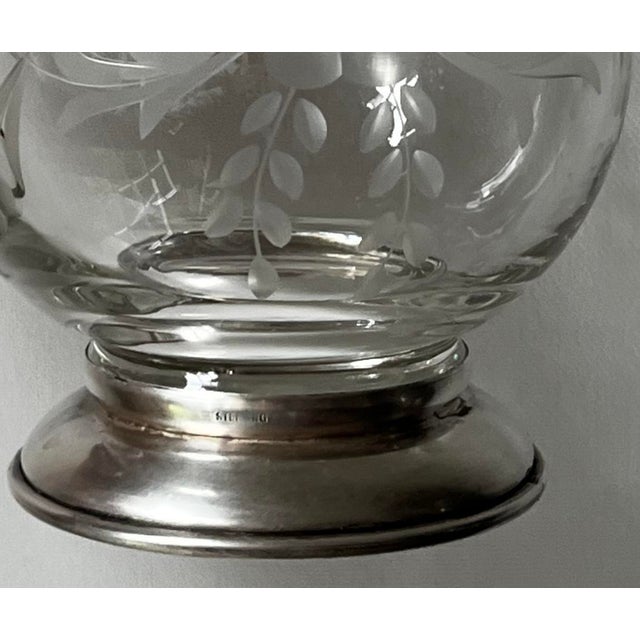 1930s Etched Crystal Pitcher, Also Known as a "Pot Belly Pitcher," With a Sterling Silver Base For Sale - Image 12 of 12