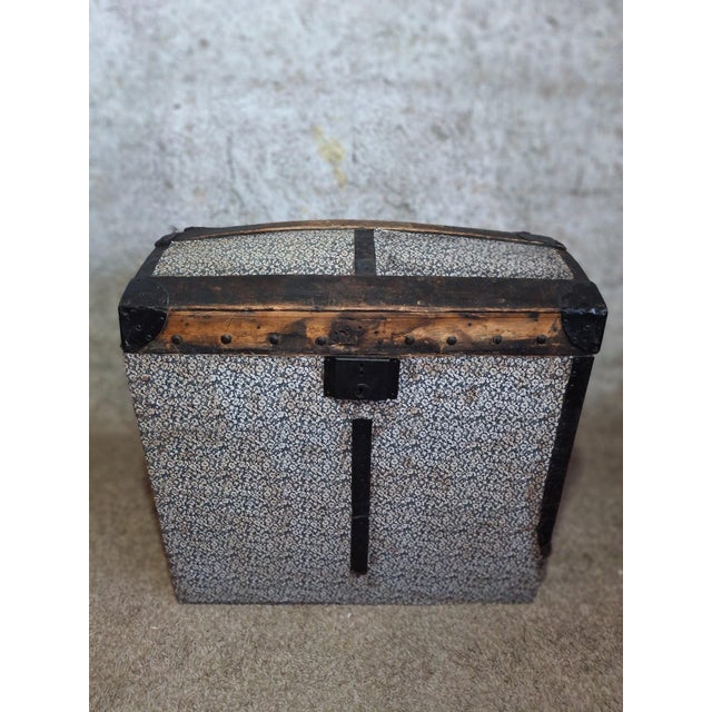 Antique Domed Travel Trunk in Blue Floral Fabric, 1800s For Sale - Image 11 of 11