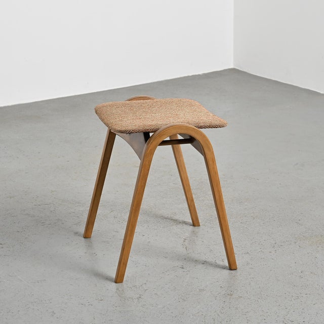 Stackable stool, model 202, designed by Isamu Kenmochi in the 1960s and produced by Akita Mokko in Japan. Bentwood frame...