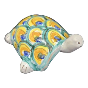 Vintage Turtle Figurine Signed, Hand Painted Italian Pottery