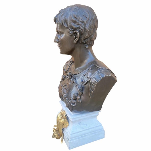 Vintage Italian Grand Tour Bronze Bust of Julius Augustus Caesar A beautiful bust raised on a marble plinth base with a...