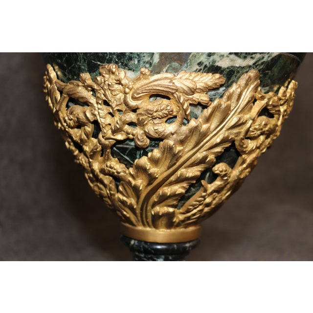 Dore' Bronze Mounted French Empire Verdi Marble Cassolettes With Serpents For Sale - Image 10 of 11