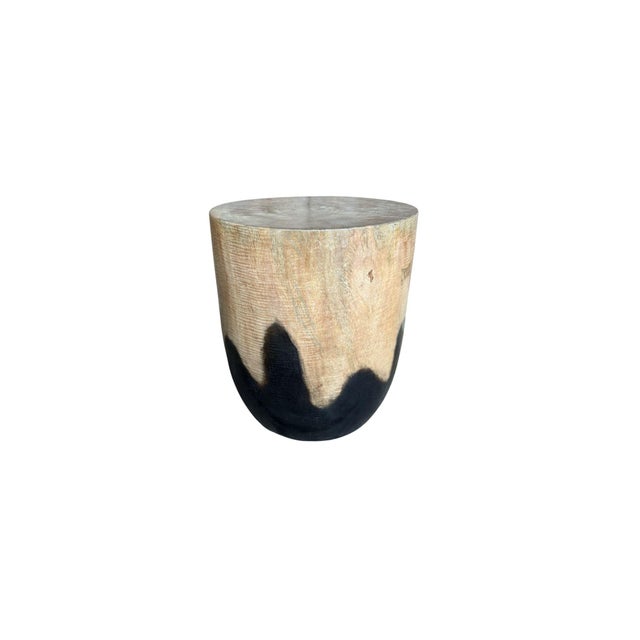 Wood Solid Mango Wood Round Side Table, Modern Organic, Natural & Burnt Finish For Sale - Image 7 of 7