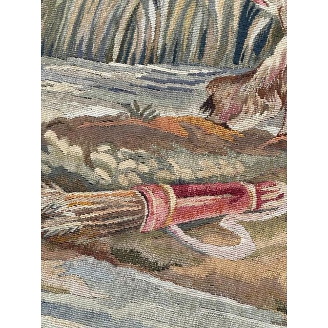 Antique French Handwoven Tapestry with Diane Return of Hunt Scene from Aubusson, 1940s For Sale - Image 6 of 18