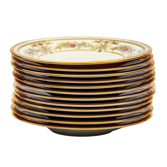 1900s Lenox "Castle Garden" Footed Cups & Saucers; Set/12 For Sale - Image 10 of 10