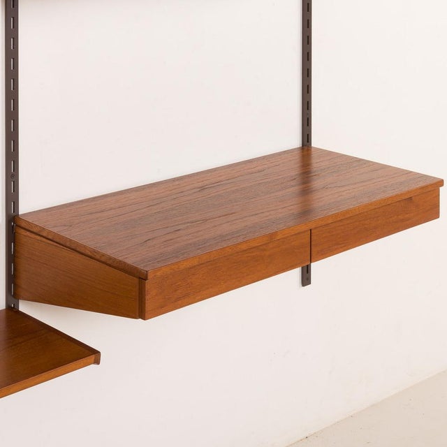 Brown Teak Wall Unit with Desk by Kai Kristiansen for FM Mobler, 1960s, Set of 9 For Sale - Image 8 of 17