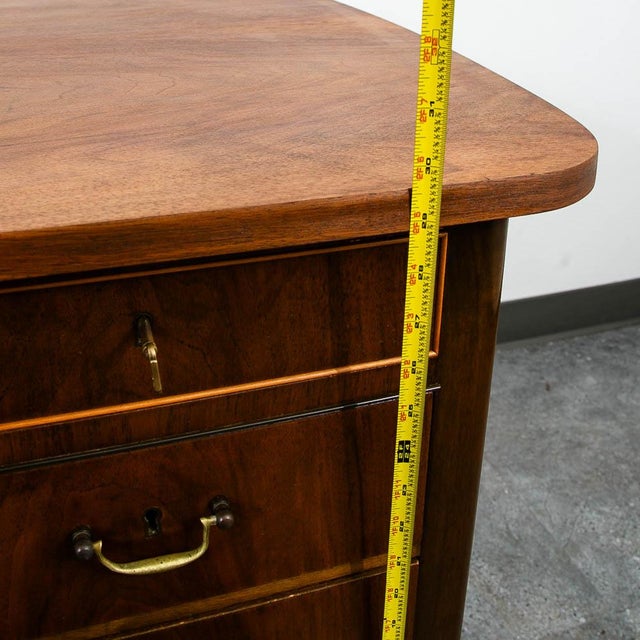 Mid Century Danish Modern Desk Executive Walnut 6 Drawer Locking Cabinet Wood For Sale - Image 9 of 10