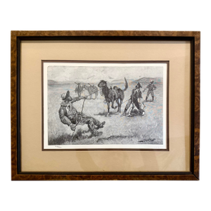 After Frederic Remington ‘Teaching a Mustang Pony to Pack Dead Game’, Limited 1975 Edition Wood Engraving Pulled From Original 1890 Wood Block