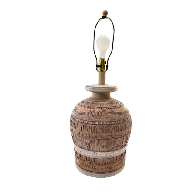 Wood 1970s Brutalist Sculpted Earthenware Table Lamp by Casual Lamps of California For Sale - Image 7 of 12