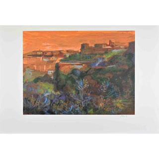 Ugo Attardi, Landscape at Sunset, 1970s, Lithograph For Sale