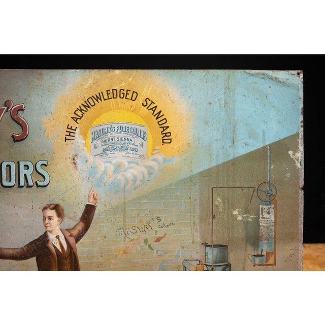 Early 20th Century "Masury's Pure Colors" Paint Tin Litho Advertising Sign For Sale - Image 4 of 12