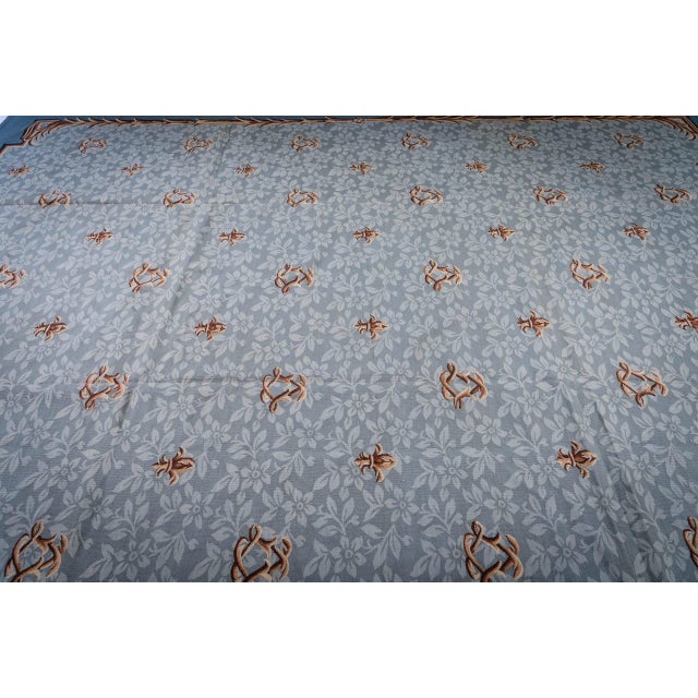 9x12 Vintage Aubusson Flat Weave Wool Rug, Blue Fleur-De-Lis For Sale - Image 4 of 15