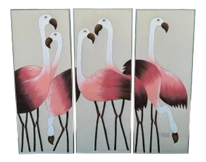 Hand Painted Flamingo Triptych on Fabric