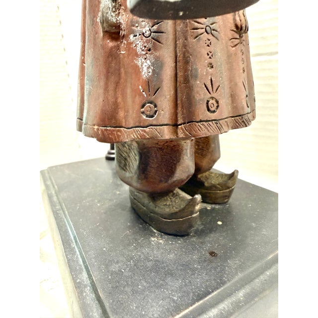Metal Mid 20th Century Chinoiserie Cast Bronze Figural Table Lamp For Sale - Image 7 of 11