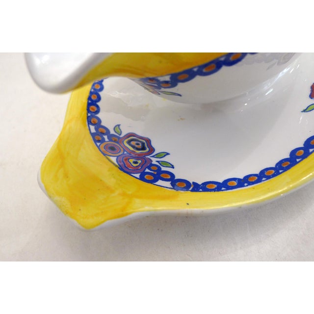 Art Deco Earthenware Floral Decoration Gravy Boat by Boch Frères La Louvière, 1920 For Sale - Image 4 of 13