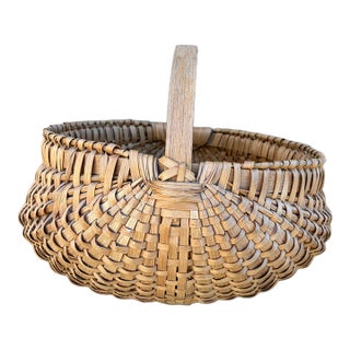 Late 19th Century American Oak Splint Basket With Bentwood Handle For Sale