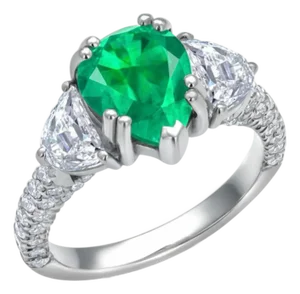 Gia Certified Colombian Pear Emerald Diamond 3.35 Carat 18 Karat Gold Ring, Size 6.25