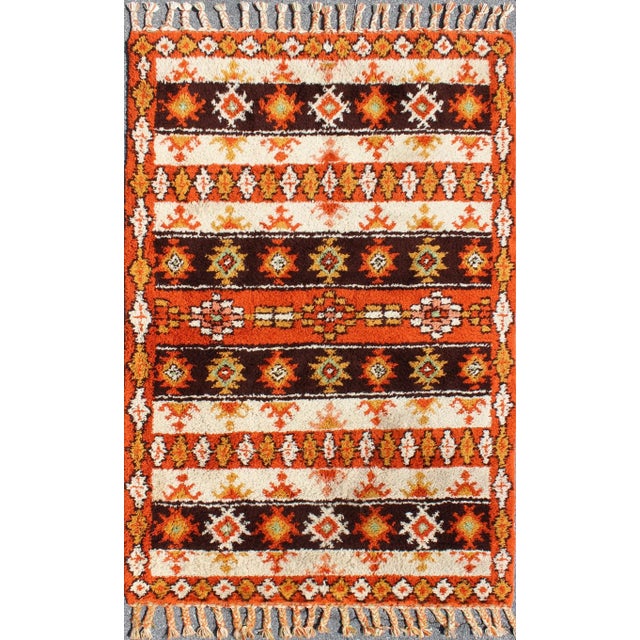 Vintage Moroccan Rug With Stripes & Tribal Design in Orange, D. Brown, Ivory For Sale - Image 12 of 12