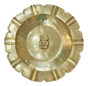 Vintage Large Size Mid Century Brass Mayan Ashtray