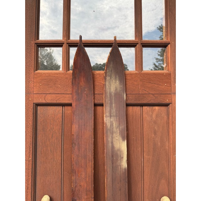 Antique Wooden Skis With Original Bamboo Ski Poles – Early 20th Century Nordic Ski Set – Rustic Ski Lodge & Cabin Wall Decor For Sale - Image 14 of 18