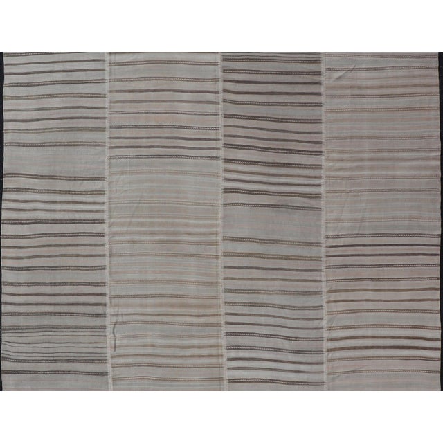 Vintage Turkish Kilim Rug With Subtle Striped Design in Taupe and Soft Gray For Sale - Image 4 of 13