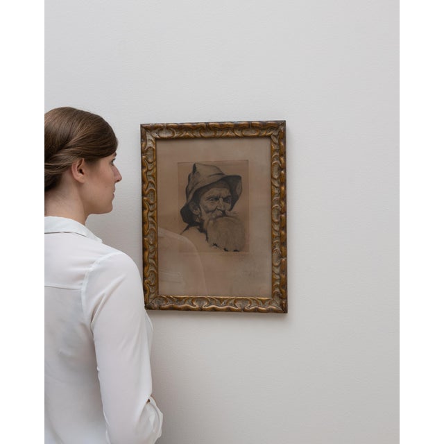 1920s Belgian Passe-partout Man Portrait With Gilded Wooden Frame For Sale - Image 17 of 18